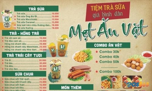 menu quán trà sữa ăn vặt