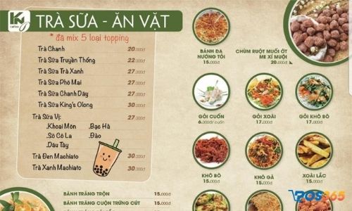 menu quán trà sữa ăn vặt