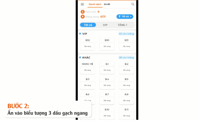 Ấn vào biểu tượng 3 dấu gạch ngang