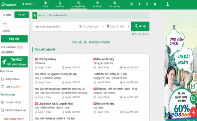 Vieclam24h là trang web có giao diện thân thiện