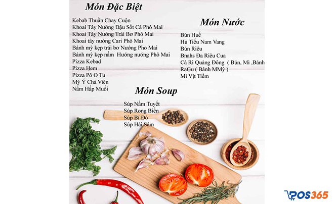 thực đơn quán cơm chay bình dân