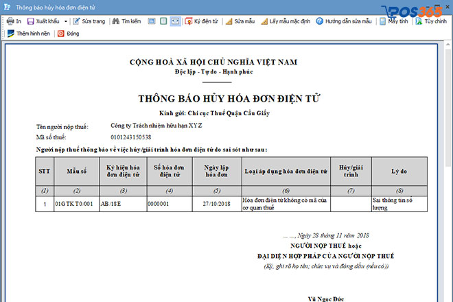 Quy trình hướng dẫn hủy hóa đơn điện tử