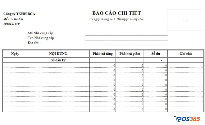 Báo cáo công nợ chi tiết