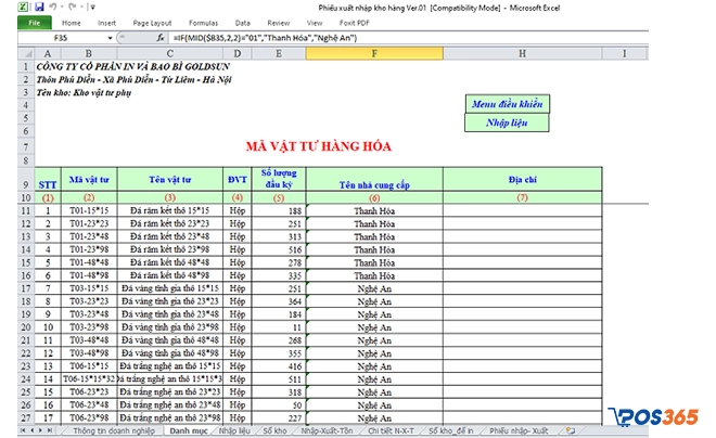 File Excel quản lý kho nên có những gì?