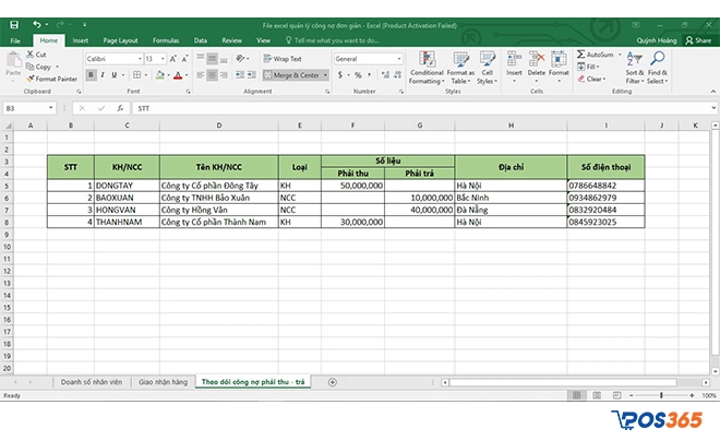 cách tạo file quản lý công nợ bằng excel