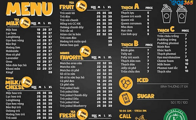 thiết kế menu quán trà sữa phù hợp màu sắc