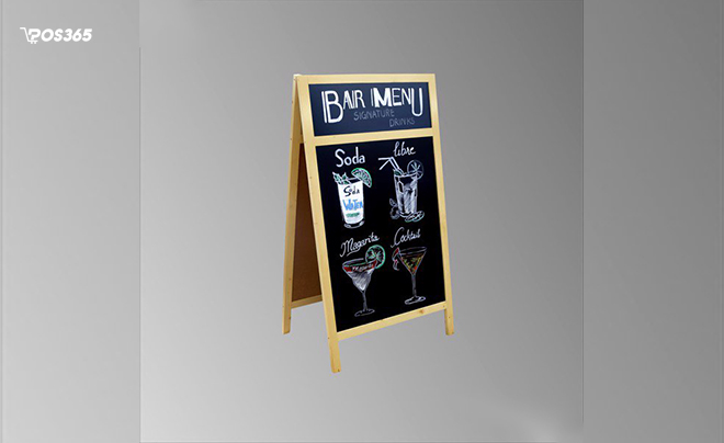 Bảng gỗ menu quán Cafe đen chân gấp