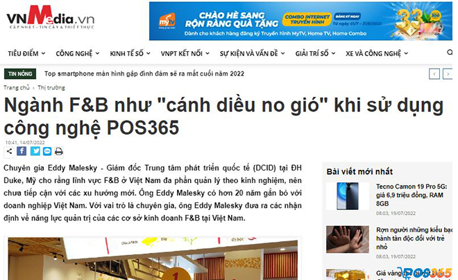 Báo VnMedia đánh giá cao về phần mềm POS365