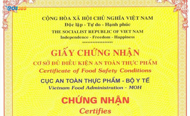 Giấy chứng nhận an toàn vệ sinh thực phẩm