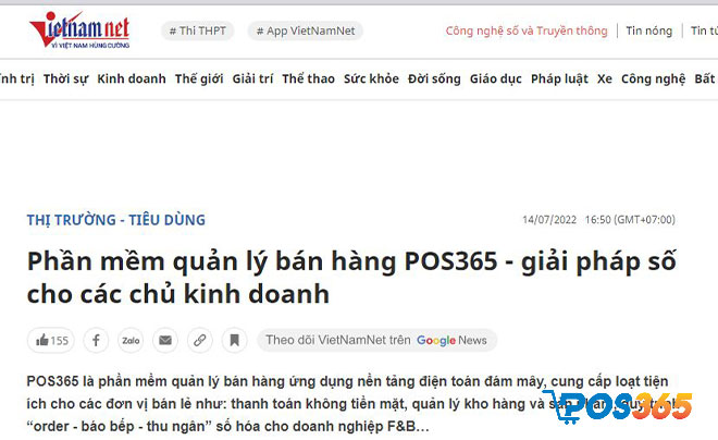 Vietnamnet đánh giá cao các tính năng nổi bật của POS365