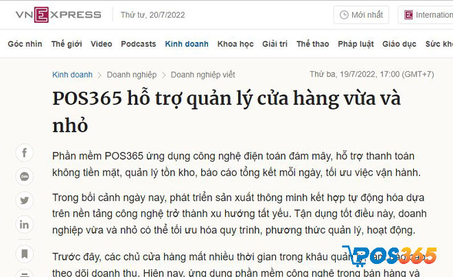 “POS365 hỗ trợ quản lý cửa hàng vừa và nhỏ” (theo VNExpress)