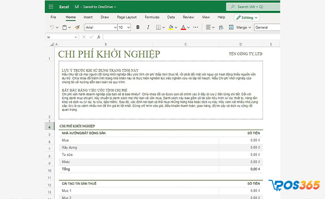 Mẫu bảng dự toán chi phí mở cửa hàng bán lẻ trên Excel