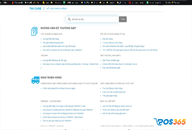 Website trung tâm hỗ trợ của Tiki
