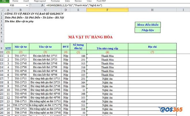 quản lý kho vật tư bằng excel