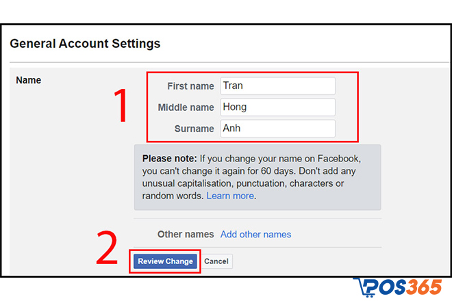 cách đổi tên facebook trên máy tính bước 4