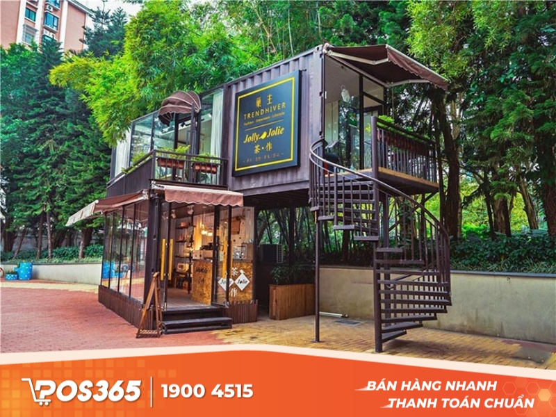 Mẫu thiết kế quán cafe container phong cách sân vườn