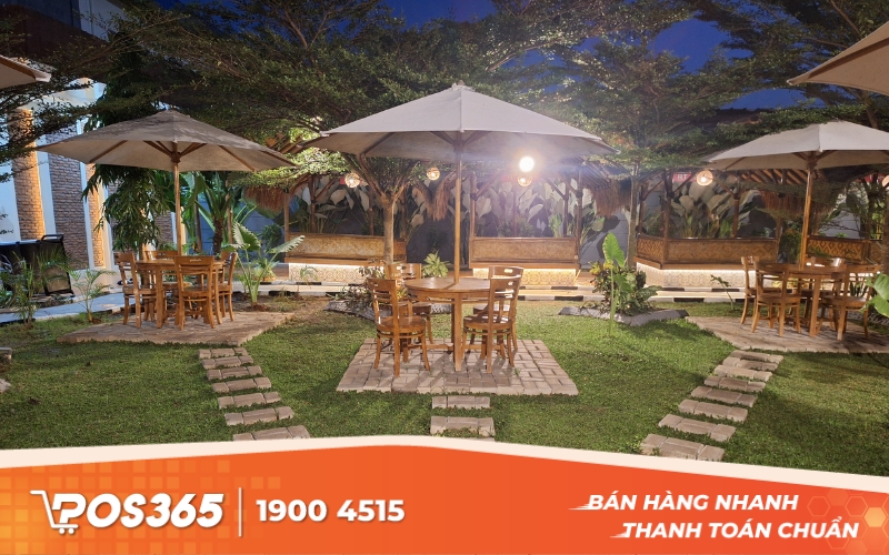 Mẫu thiết kế nhà hàng 2 tầng phong cách sân vườn
