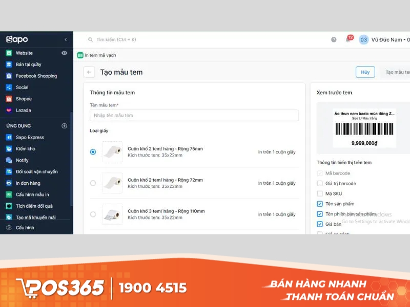 Phần mềm quản lý bán hàng theo mã vạch Sapo