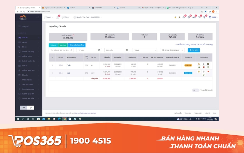 Phần mềm quản lý cầm đồ Mecash.vn