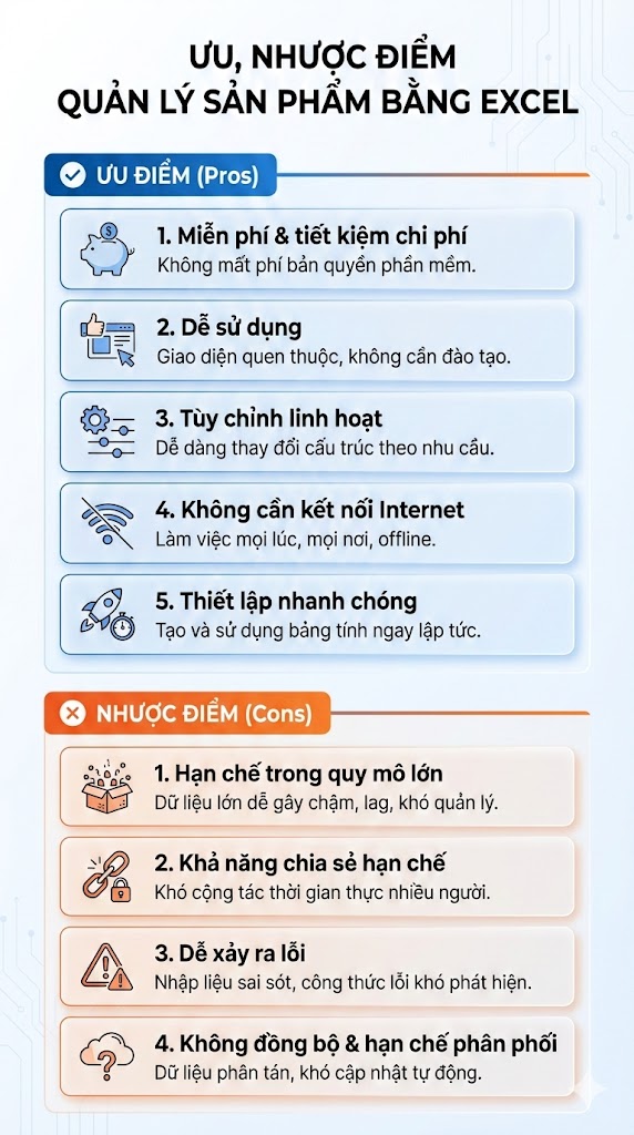 Ưu, nhược điểm của quản lý sản phẩm bằng excel