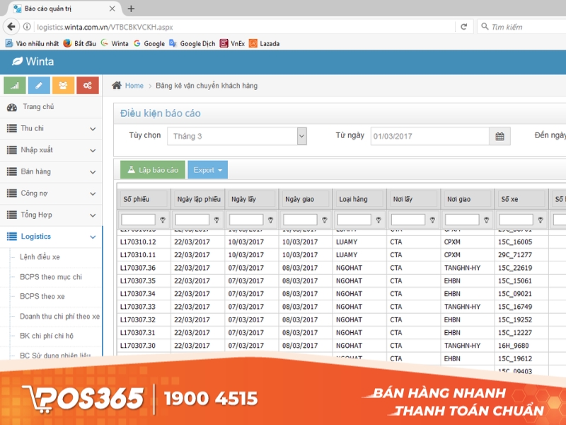Phần mềm quản lý vận tải Logistics Winta