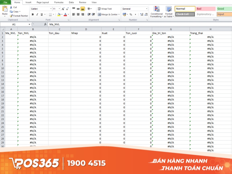 Sheet báo cáo tồn kho (Inventory Report)