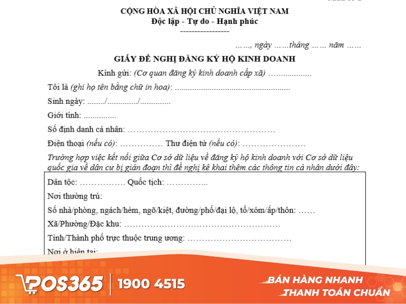 Mẫu Giấy đề nghị đăng ký hộ kinh doanh đầy đủ & chuẩn pháp lý 2026