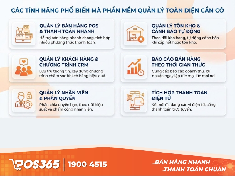 Các tính năng phổ biến mà phần mềm quản lý toàn diện cần có