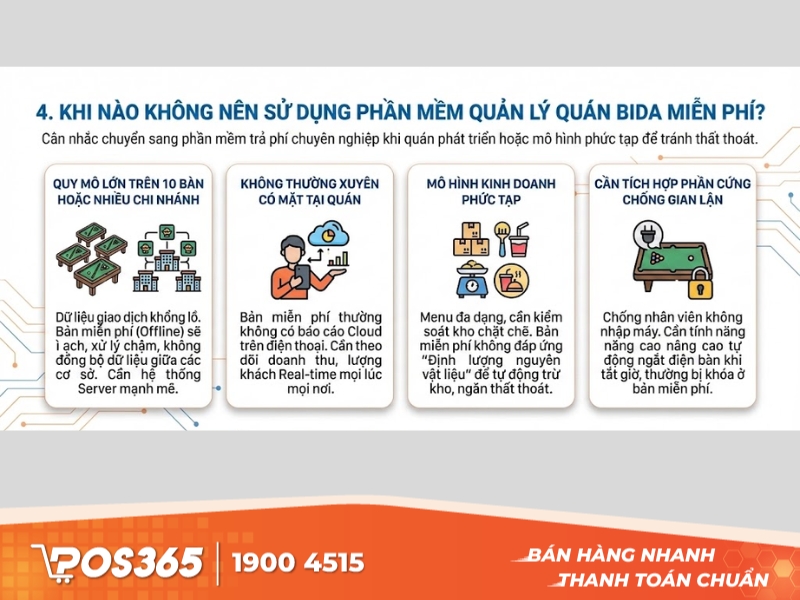 Khi nào không nên sử dụng phần mềm quản lý quán bida miễn phí?