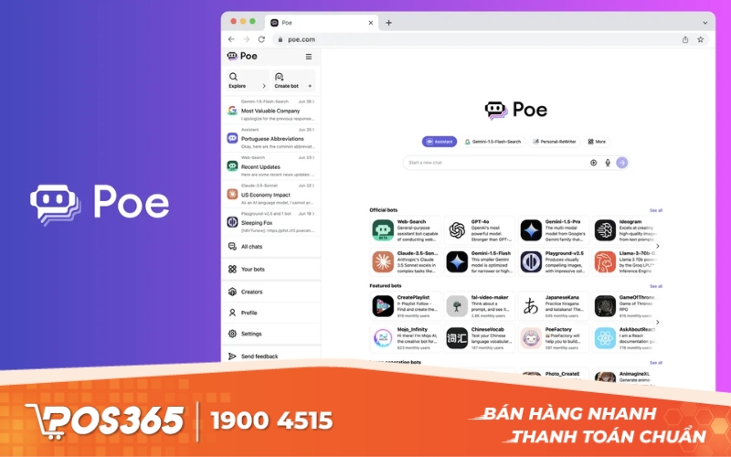 Poe by Quora - Nền tảng chat AI đa năng, nhiều chatbot tích hợp