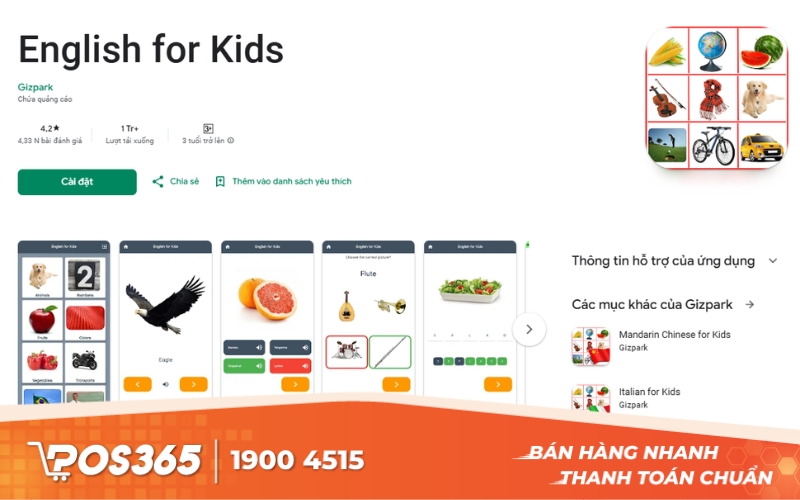English for kids - App dạy tiếng Anh qua tranh ảnh và trò chơi