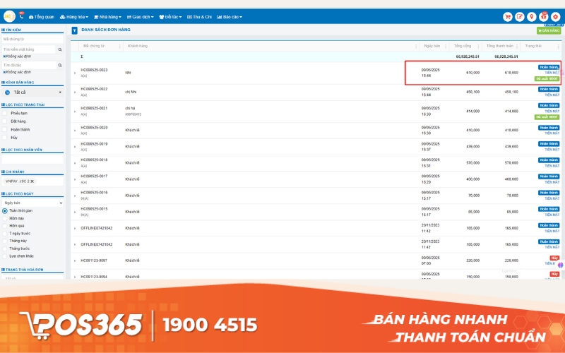 Các đơn hàng đã đồng bộ sẽ hiển thị trạng thái "Đã xuất VAT"