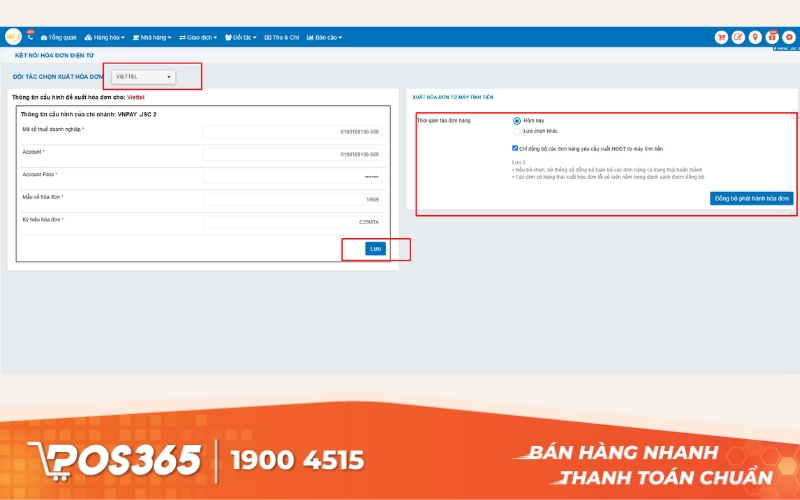 Chọn mục Kết nối hóa đơn điện tử, sau đó chọn đối tác phát hành hóa đơn
