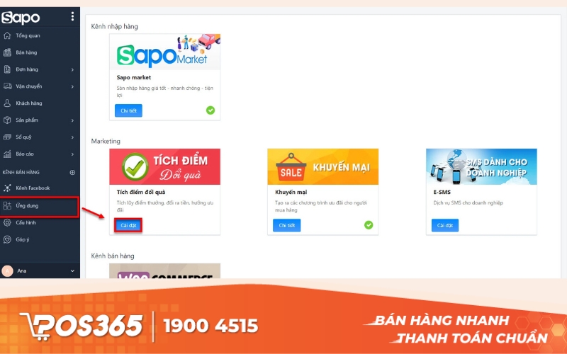 Phần mềm ứng dụng Sapo tích điểm, giảm giá cho khách hàng