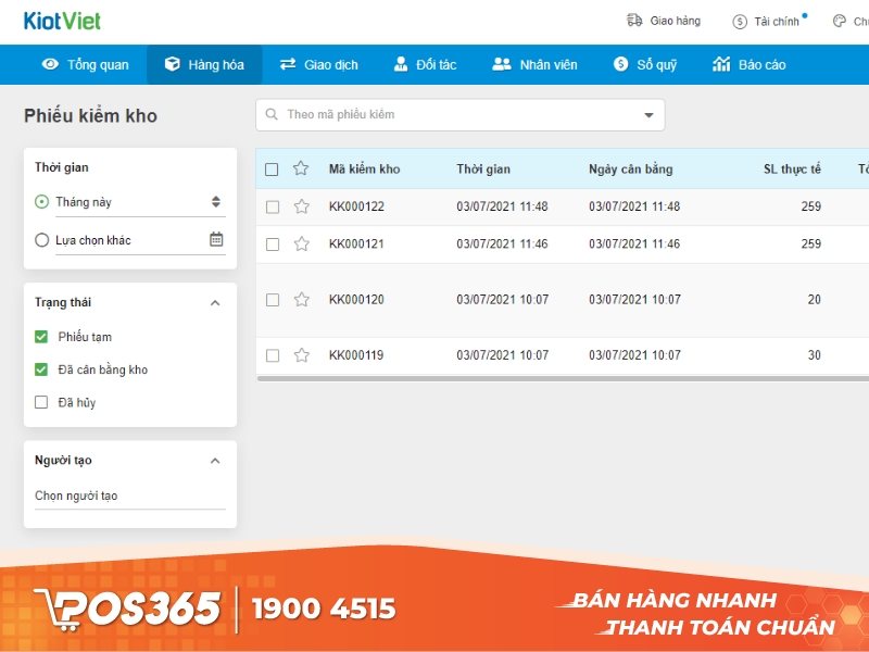 Phần mềm quản lý tồn kho miễn phí Kiotviet