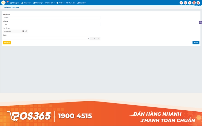 Cài đặt số lượng mã, thời hạn sử dụng, và giá trị khuyến mãi