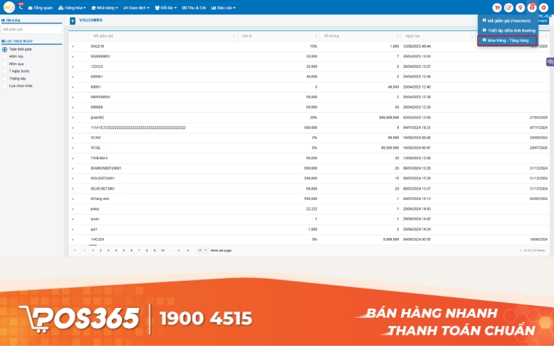 Chọn mục Mua hàng tặng hàng trong chương trình khuyến mãi