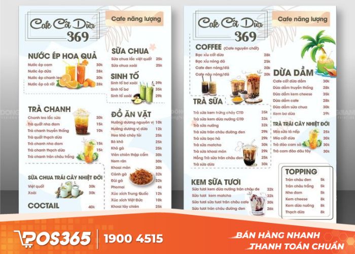 Menu quán cafe phong cách sân vườn