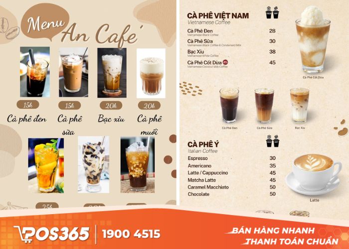 Menu cho quán cafe học sinh, sinh viên