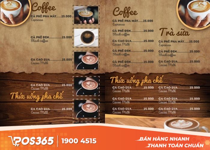 Menu quán cafe phong cách vintage/retro