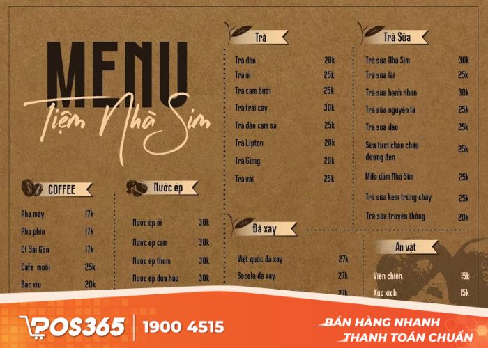 Menu cho quán cà phê đặc sản