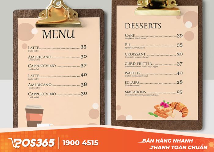 Thực đơn cho quán cafe, trà và bánh