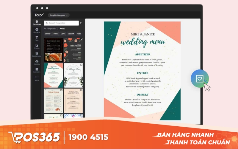 Công cụ thiết kế menu quán ăn Fotor