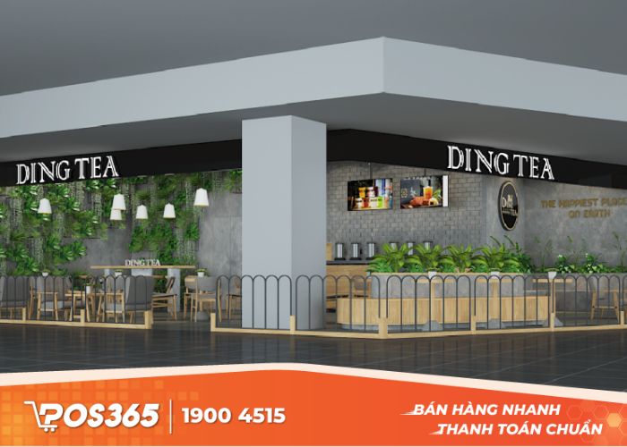 Quán trà sữa với quầy thu ngân trung tâm