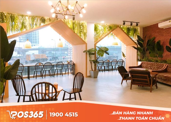 Quán cafe có background theo phong cách hiện đại