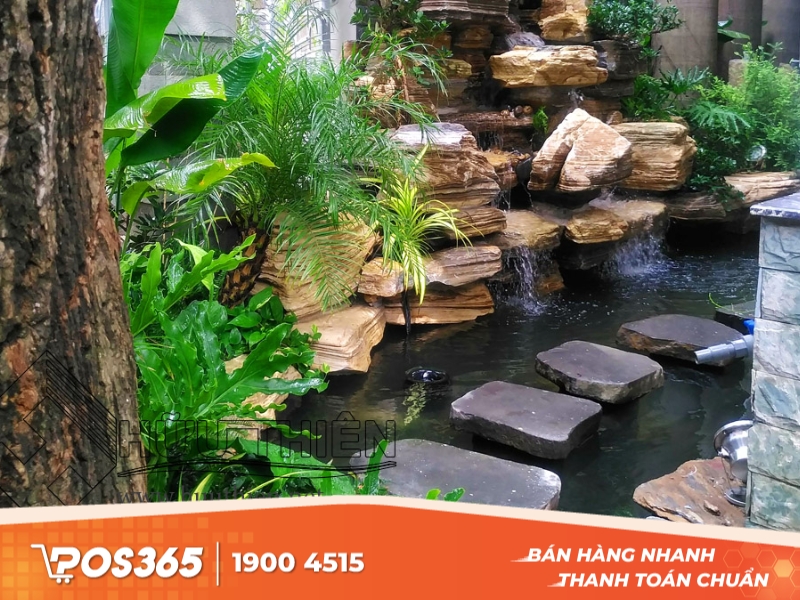 Thiết kế mô hình quán cà phê cá Koi có thác nước