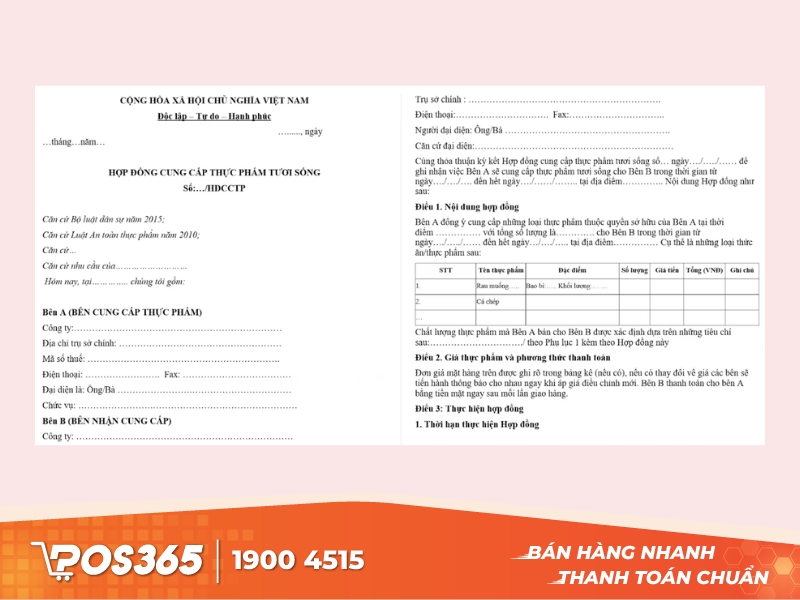 Mẫu hợp đồng mua bán thực phẩm