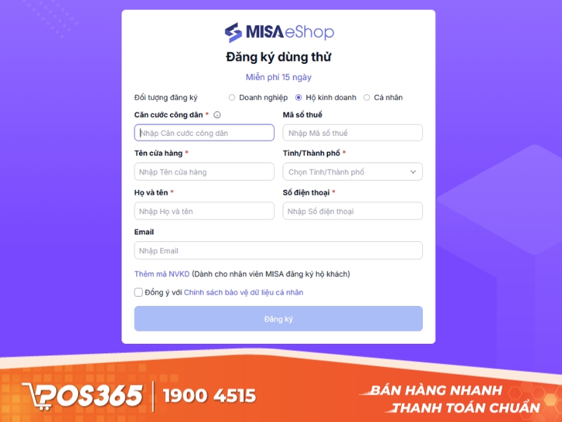 Điền thông tin tài khoản