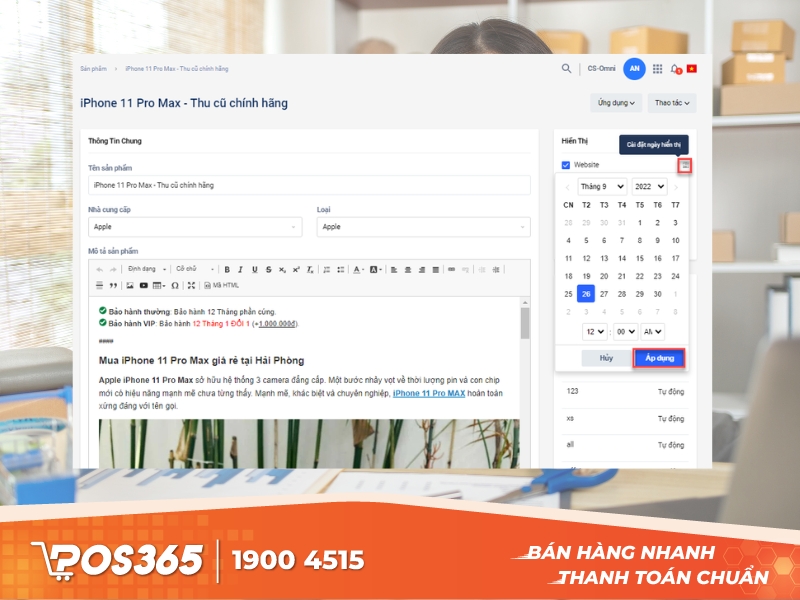 Điền các thông tin cơ bản của sản phẩm