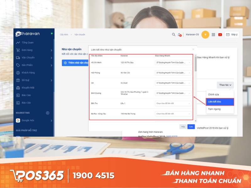 Liên kết kho hàng trên Haravan với kho GHN tương ứng